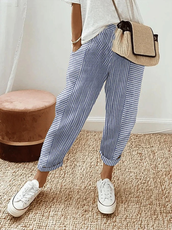 Ella® | Gestreepte Katoenen Broek