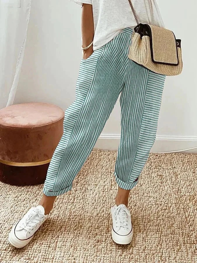 Ella® | Gestreepte Katoenen Broek