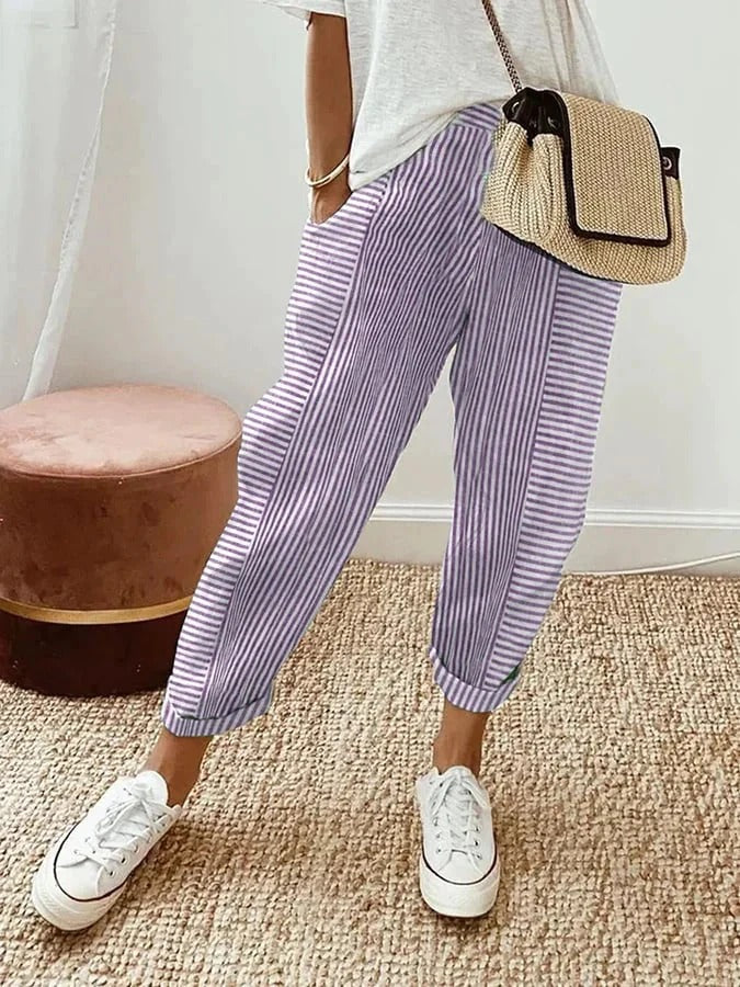 Ella® | Gestreepte Katoenen Broek