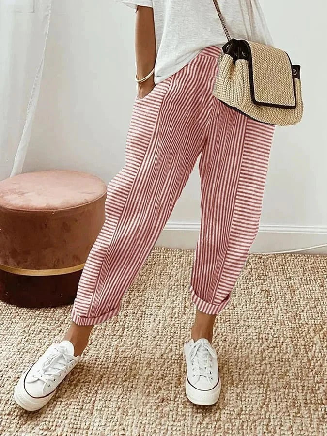 Ella® | Gestreepte Katoenen Broek